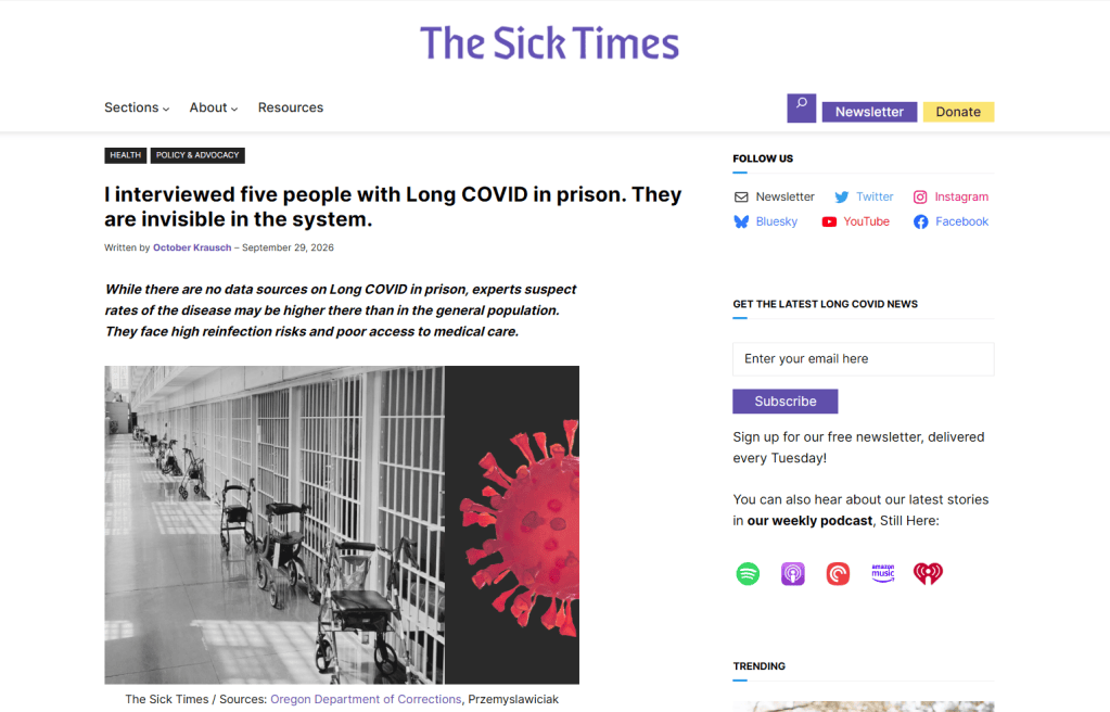 A screenshot of the front page of the Sick Times website featuring this article. 